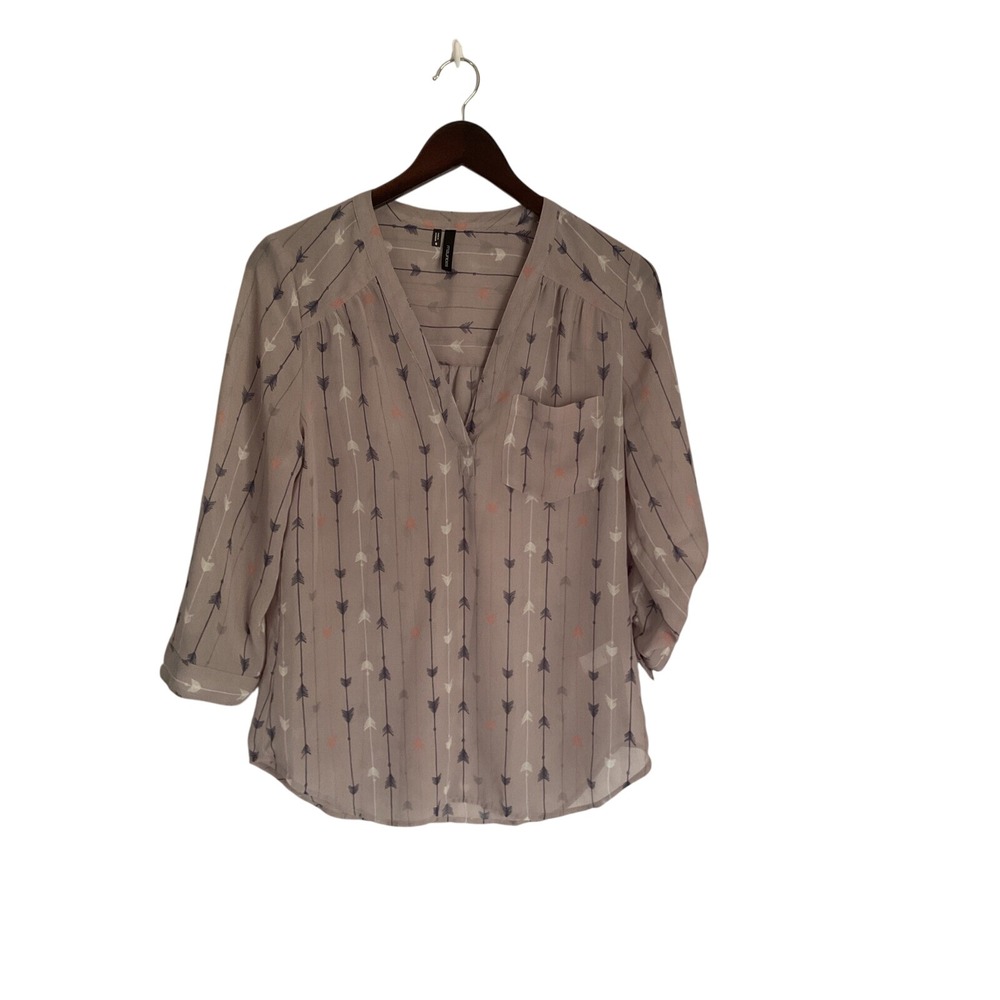 Maurices Arrow Print Blouse Womens 3/4 Sleeve V-Neck Casual Top Size S
